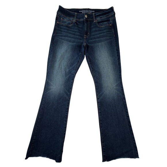 American Eagle Outfitters Denim - American Eagle Kick Boot Jeans Dark Wash Super Stretch Raw Hem 10 Long Womens
